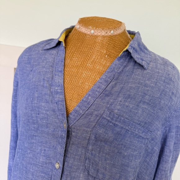 Sigrid Olsen Linen Shirt SM Blue Button Front Lagenlook Resort Coastal Chic - Picture 2 of 8